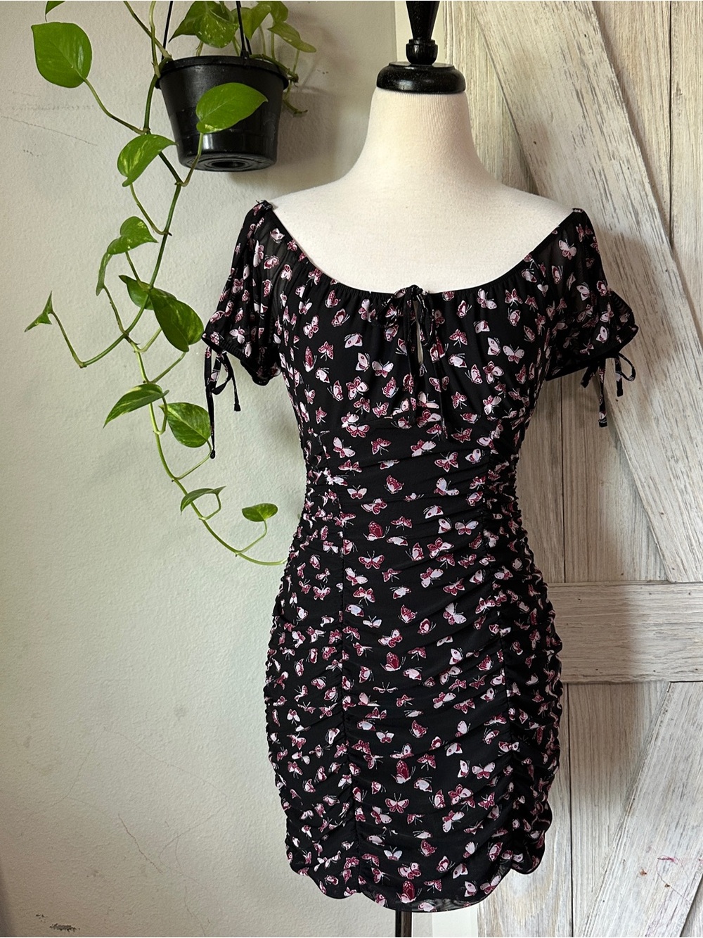 Ultra Flirt Ruched Butterfly Mini Dress